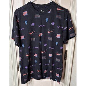 Nike Mens Med Black All Over Graphic Athletic Short Sleeve T-Shirt